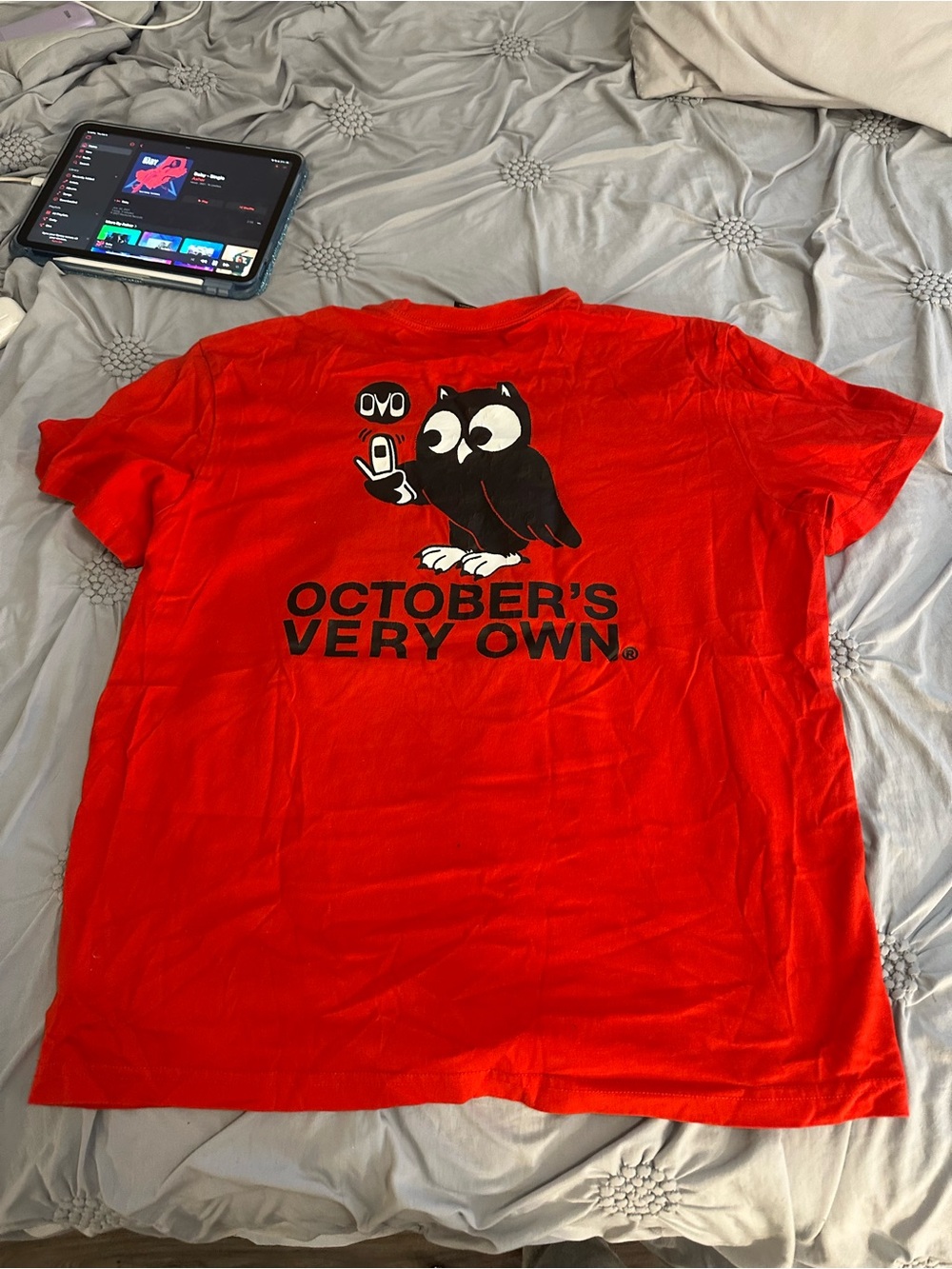 OVO Red Short Sleeve Tee with Black Owl Graphic